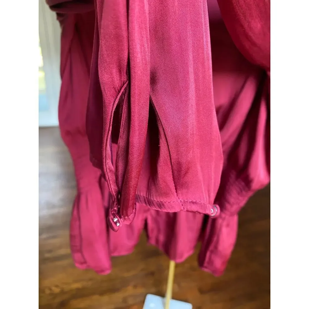 Banana Republic Satin Peplum Blouse Smocked Feminine Quiet Luxury Glam Parisian